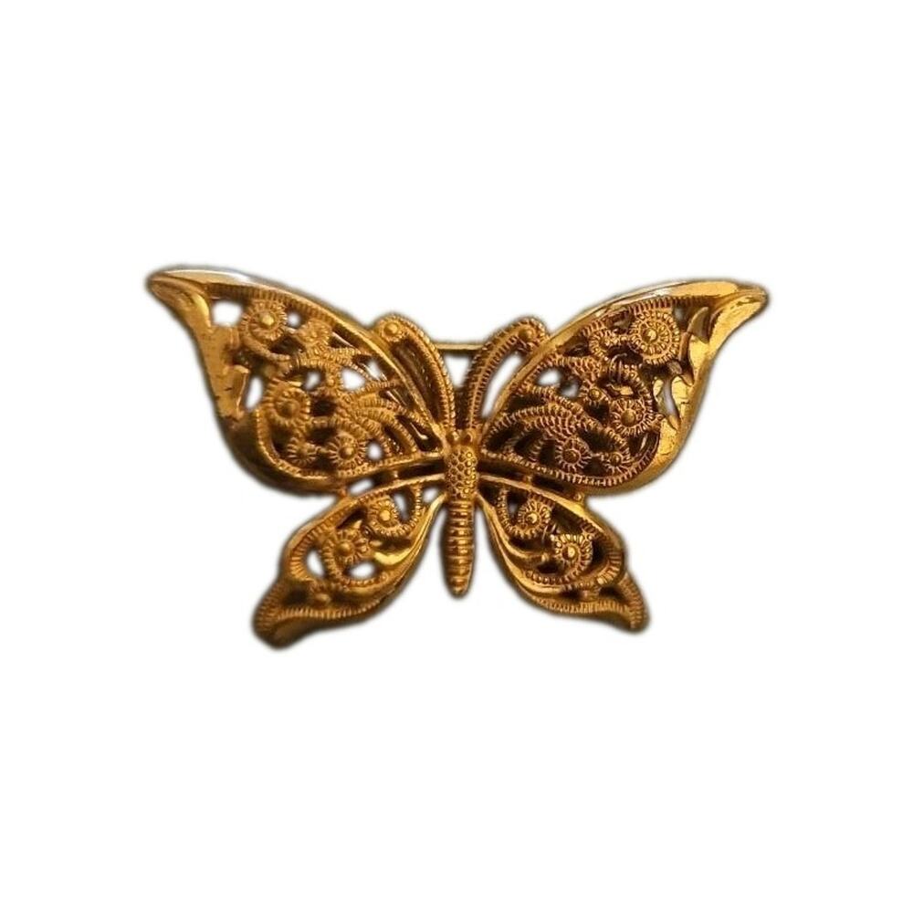 Vintage Miriam Haskell Layered Gold Filigree Butterfly Brooch Signed